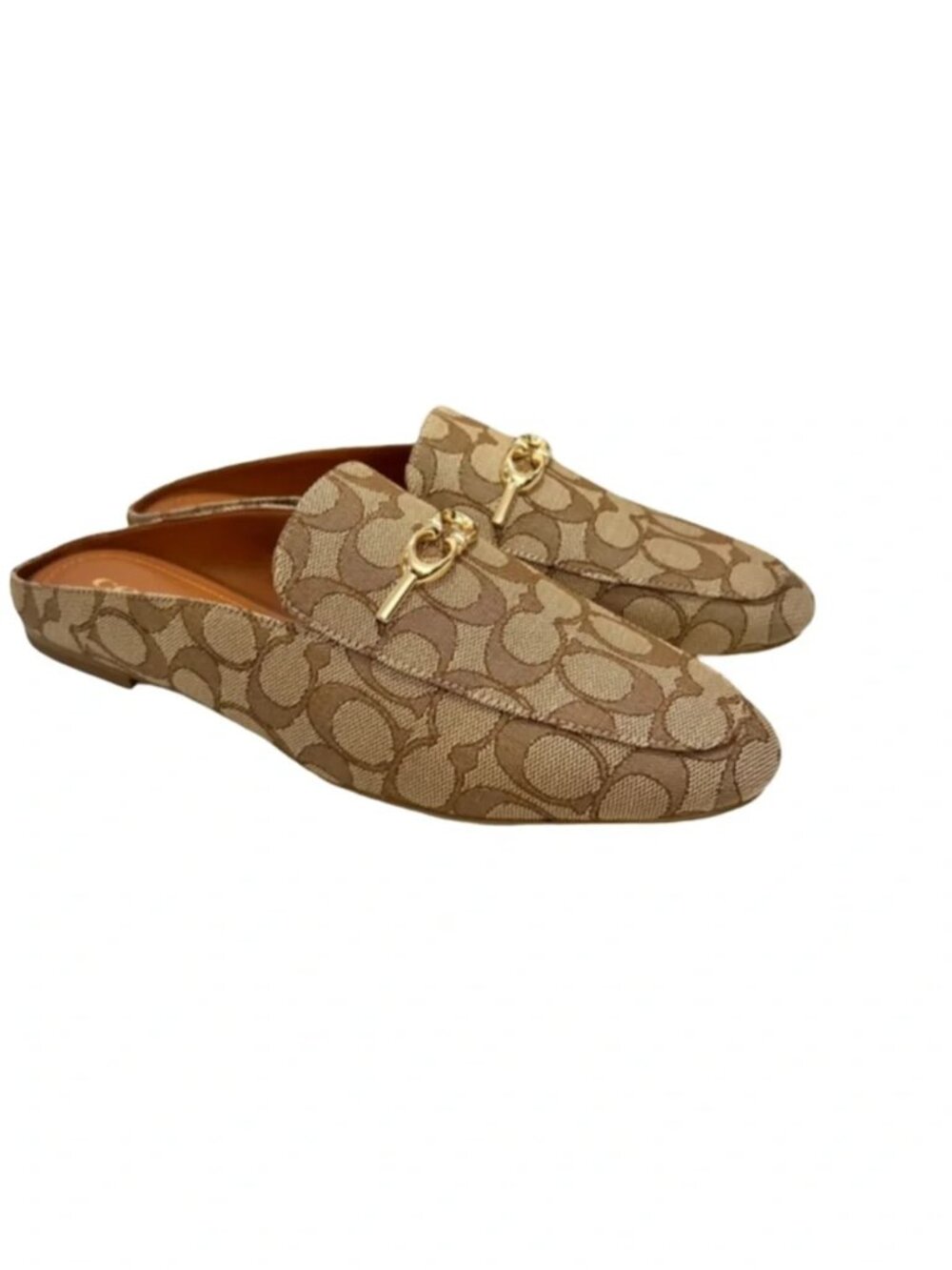 Coach Sienna Beige Canvas Signature Horsebit Backless Mules 8B Brown Signature .